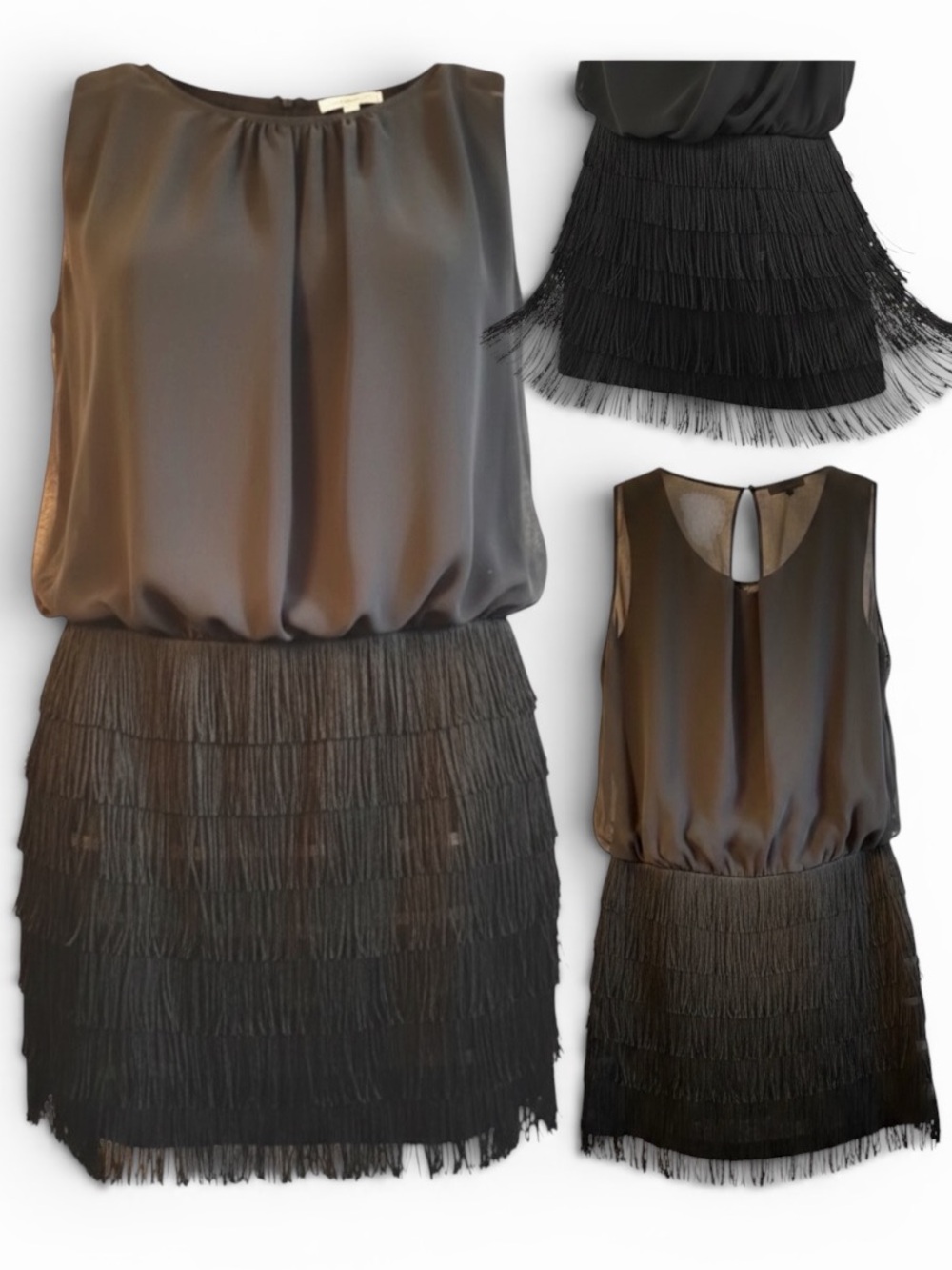 Aidan‎ Mattox Black Fringe Cocktail Party Mini Dress Size 6